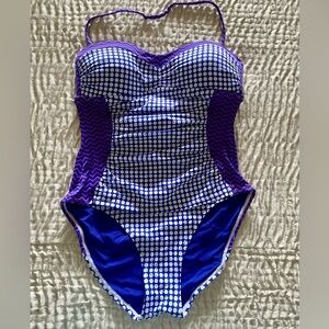 Tommy Bahama Purple/Blue White Polka Dot One-Piece Swimsuit